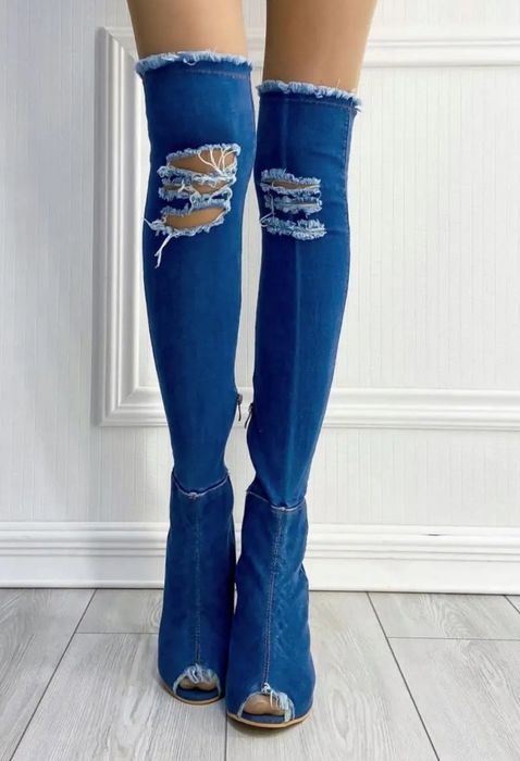 Ботфорты джинсовые