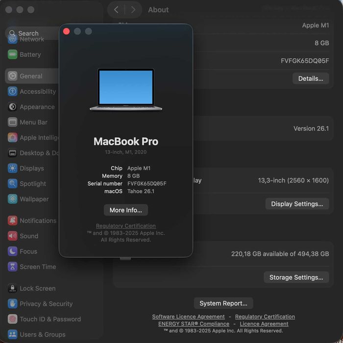 Macbook Pro M1 13inch 8 Ram 512gb SSD