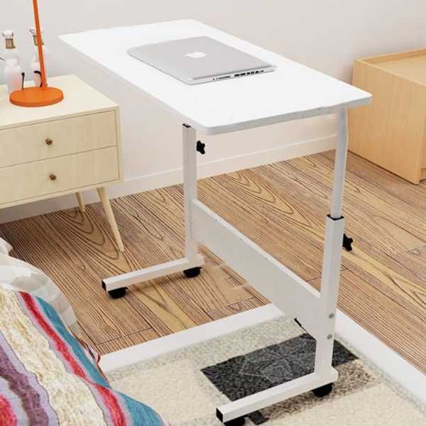Birou mobil, portabil cu roti, inaltime reglabila,stabil,80x40cm, alb