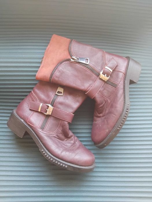 Дамски ботуши естествена кожа - цвят бордо, 37 номер