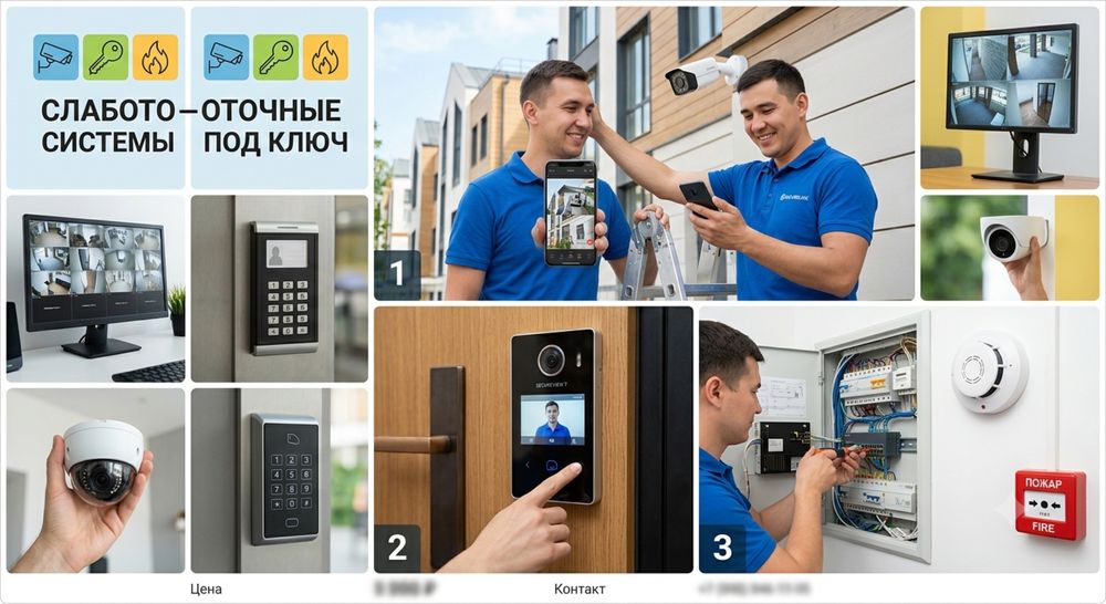 Монтаж систем безопасности: Домофоны, Камеры, Пожарная сигнализация