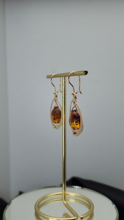 Рига заводские серьги с янтарем 585пробы 4.75грам