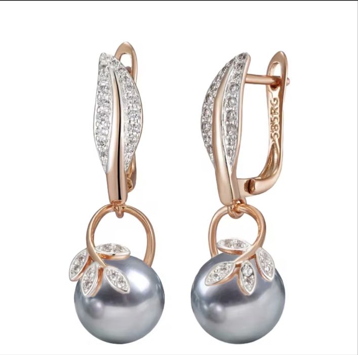 Cercei Luxury Grey Pearl – Placați Aur 18k – Cadoul Perfect pentru EA