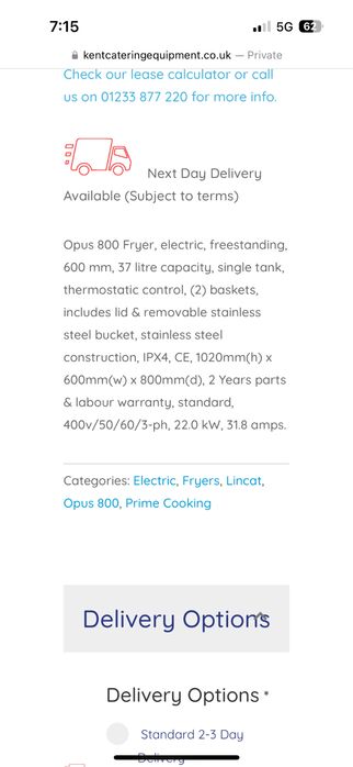 Професионален фритюрник Lincat 38 лтр,една вана  с две кошници