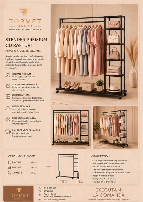 Stendere metalice rafturi suport pentru haine umerase pentru magazine dresing imbracaminte