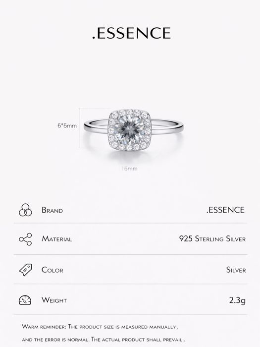 .ESSENCE Cushion Halo Silver Ring