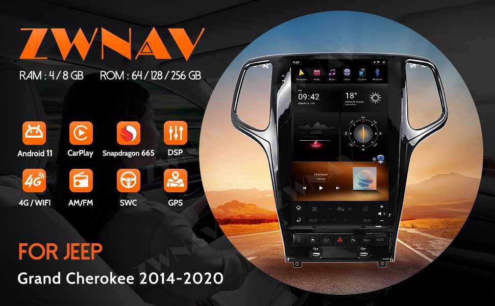 Навигация Android Jeep Grand Cherokee 2014-2021 ZWNAV 11 Tesla