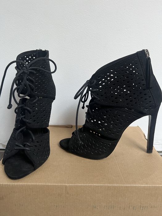 Sandale Zara, 36, Negre, Piele naturala, cu siret