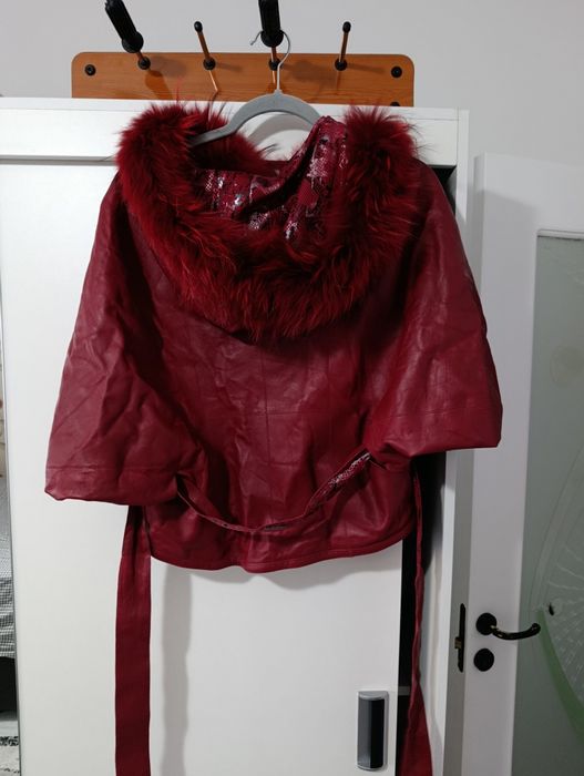 Geacă din piele naturală burgund, cu blană – All Star Leather (M)