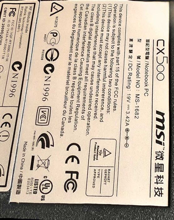Лаптоп MSI CX500 за части