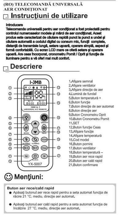 Telecomanda universala AC aer conditionat, Telecomanda AC Yamatsu