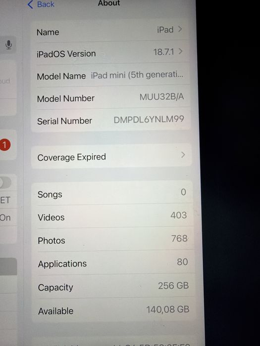 Ipad mini 5 model 256 gb