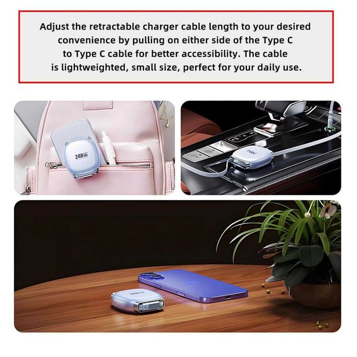 Кабель Chenyang USB-C на USB-C выдвижной, быстрая зарядка PD 240W