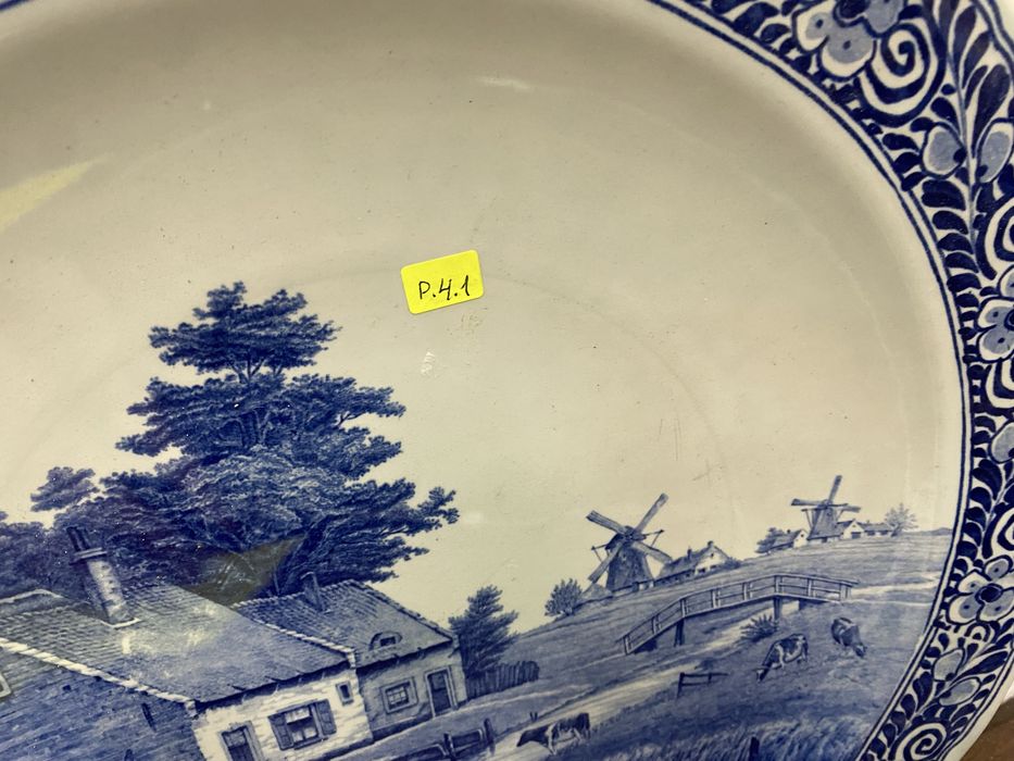 Голяма порцеланова Delft Blau чиния 40 см Holland 1920-1950