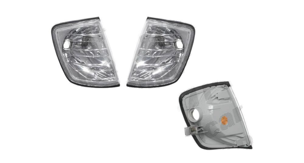 Set lampa semnalizare fata Mercedes W124/Clasa E, 12.1984-06.1996, montare fata, stanga+dreapta, transparent, argintiu; Tuning