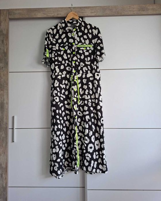 Рокля черно бял леопардов принт М-ХЛ
