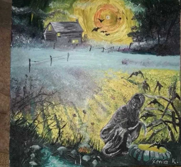 Tablou original ulei pe lemn, gothica Autumna