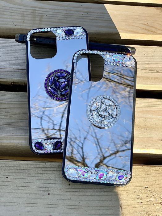 Husa oglinda, inel si pietricele iPhone 12,12 Mini, 12 Pro, 12 Pro Max