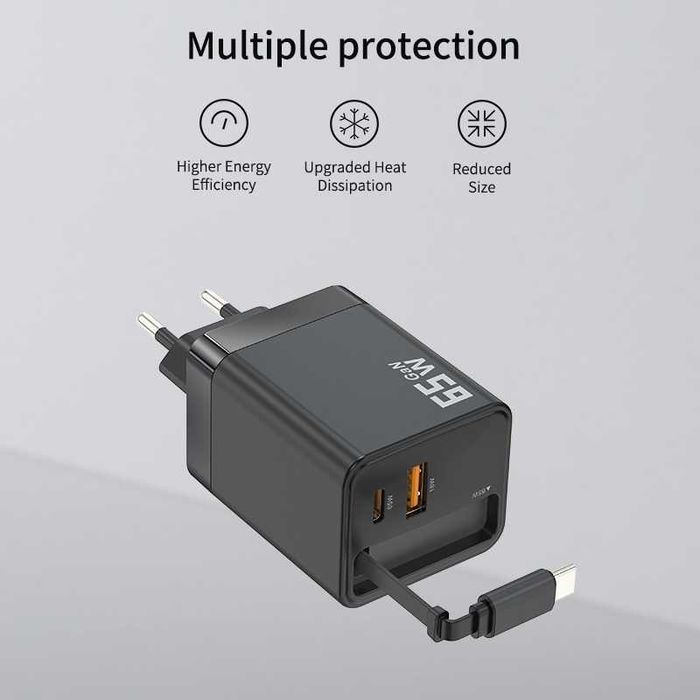 65W GaN PD 3.0 Ултра Бързо Зарядно за Смартфони MacBook Pro и Лаптопи