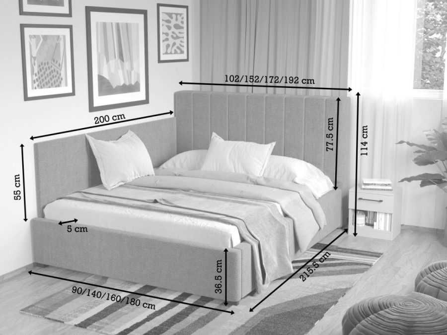 Pat Tapitat de colt Adam Bej Poso 02 cu somiera rabatabila si lada