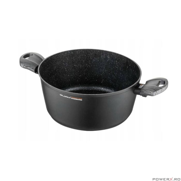 Oala din aluminiu cu invelis din marmura, cu capac din sticla, 20cm,