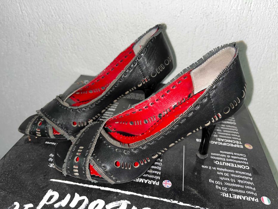 Обувки дамски висок ток, черни, 36 номер, естествена кожа, GIANNI