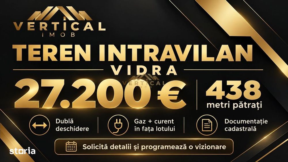 Teren intravilan Vidra, 438 mp | Dublă deschidere | Gaz și curent