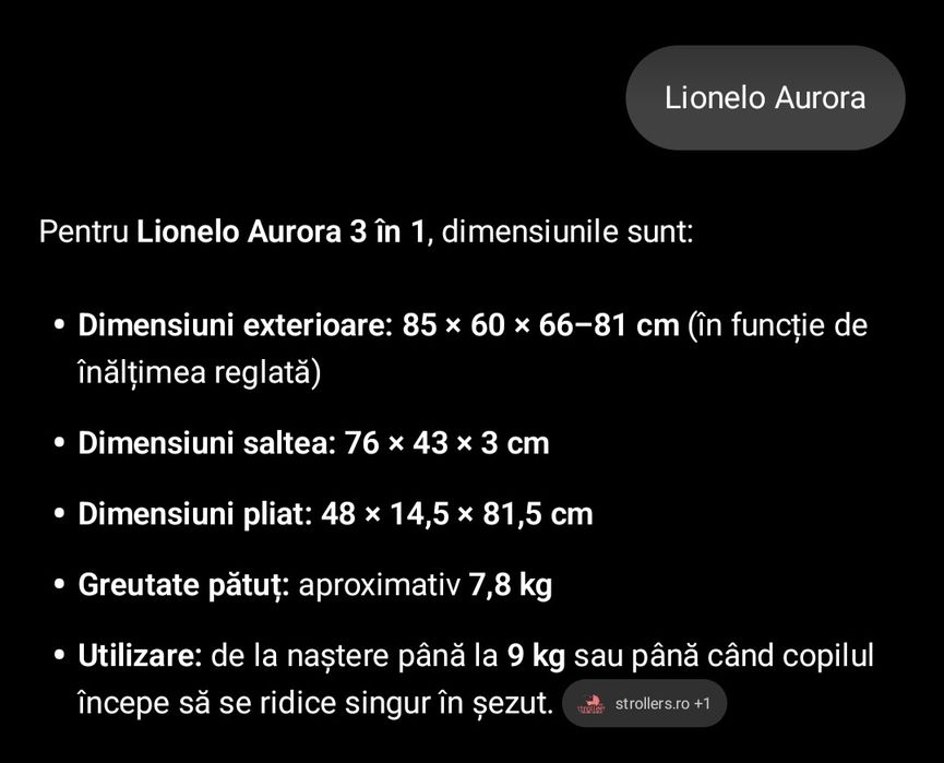 Pătuț bebeluși Lionelo Aurora ca nou + accesorii