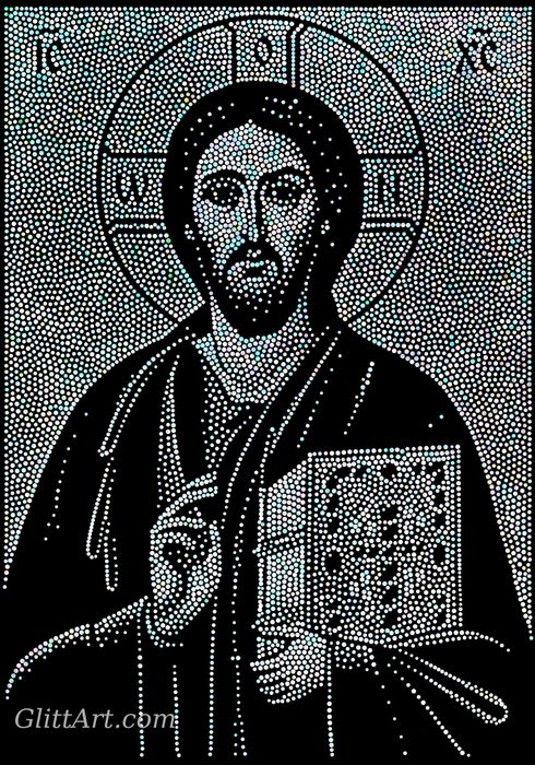 KIT Tablou in cristale pe panza Icoana Fecioara Maria sau Isus Hristos