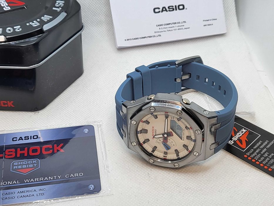 Ceas Casio G shock Royal Casioak ga2100 WHITE -BLEU EDITION ,Nou, Garantie 2 ani