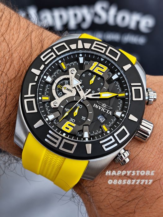 INVICTA Pro Diver Yellow strap 50 mm,. Инвикта нов мъжки часовник