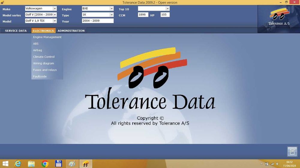 Program Tolerance Data scheme electrice auto