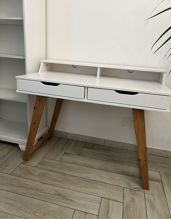 Birou alb din lemn de pin, 110 cm