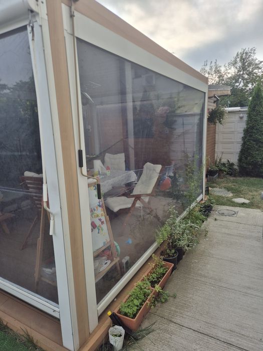Vand pergola Mobexpert si rulouri transparente PVC, dimensiuni 3m si 4m pe inaltime 2.30m
