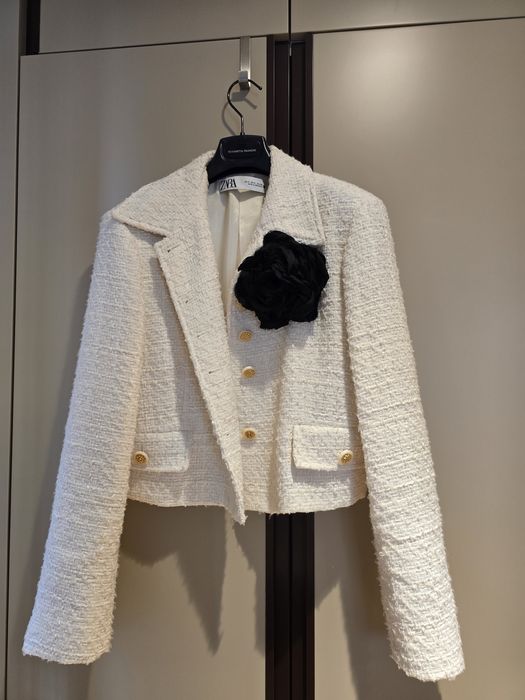 Zara White Tweed Jacket