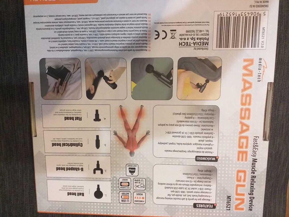 Aparat de masaj, Media-Tech, 4 capete, Negru