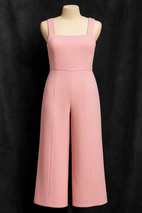 Salopetă roz pal, mărime L (42-44) – bretele late & pantaloni evazați