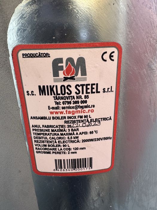 Boiler de inox pe lemne si electric -  Miklos Steel