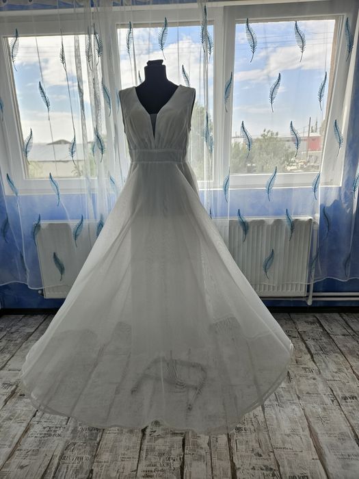 Rochie alba din mătase cununie civila