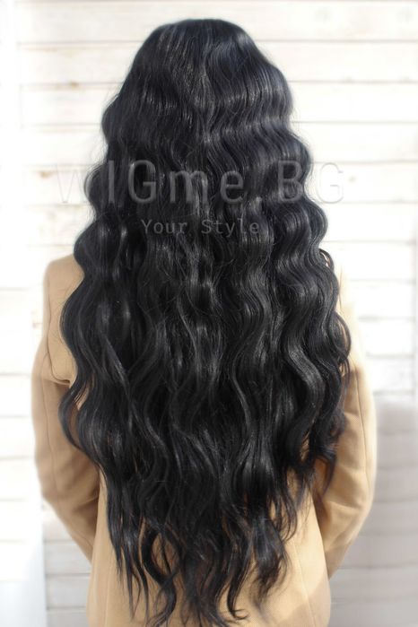 Дълга черна къдрава лейс фронт перука Роберта