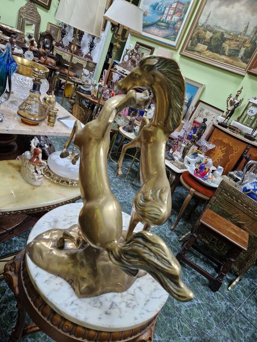 Уникална огромна антикварна английска бронзова фигура композиция