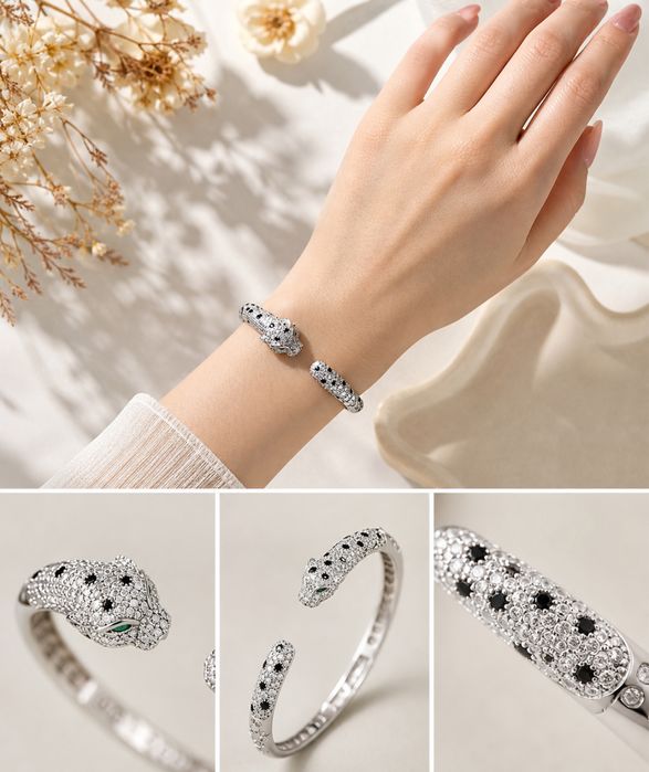 Браслет пантера серебро 925 в стиле Cartier