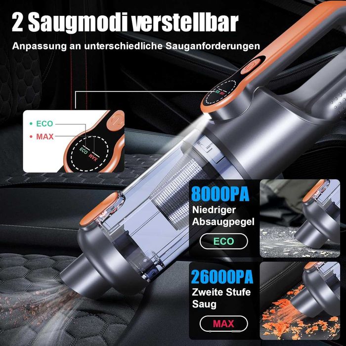 Ръчна прахосмукачка, прахосмукачка с батерия 26000 Pa, безжична