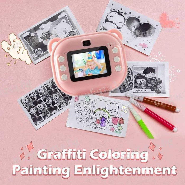 Детски Фотоапарат камера с незабавен печат и функции „Направи си сам“