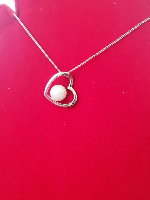 AG188, set argint 925, nou/marcat, inima și perla