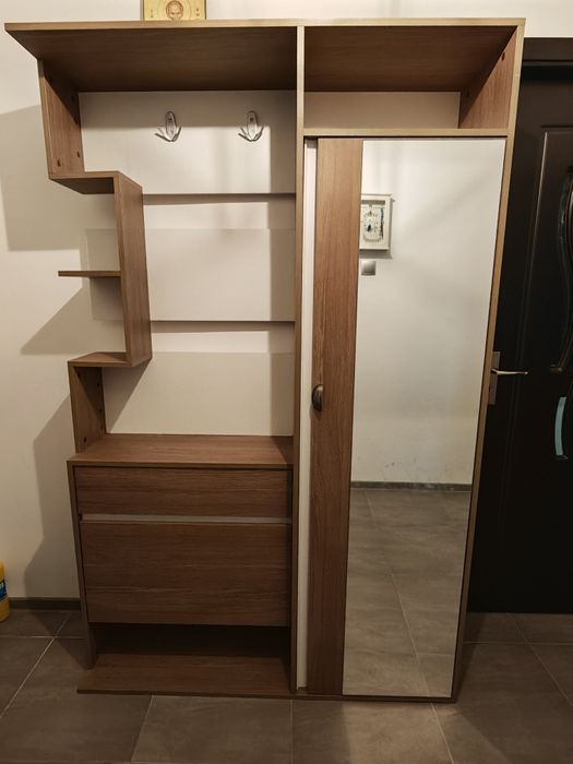 Dulap hol cu pantofar, cuier și oglinda 123x35x195