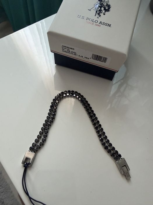 US Polo Assn bratara unisex otel inoxidabil cu 2 randuri de strasuri negre 20 cm noua originala