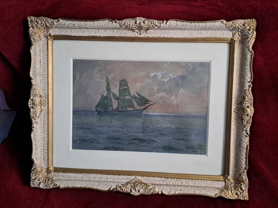 tablou pictura acuarela 61/78 cm Dimitrie Stiubei datat 1930