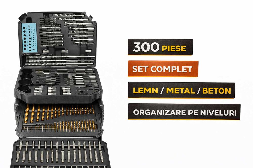 Set 300 Piese Burghie Biti Dalti Profesional Cutie Completa