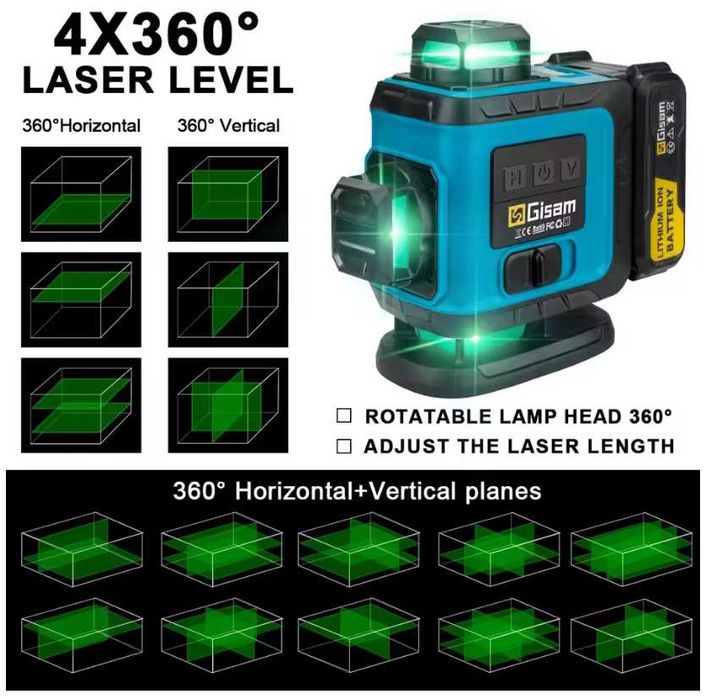 GISAM 360°4D Самонивелиращ се професионален лазерен нивелир със статив
